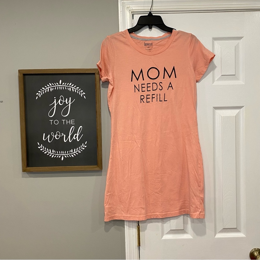 Be Yourself Sleepwear Coral Orange Mom Needs A Refill Nightgown SS Nightie Small